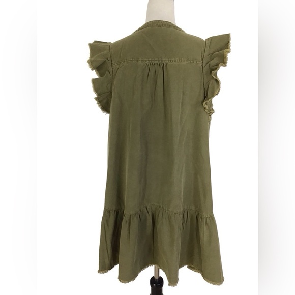 Miou Muse Ruffle Swing Dress Olive Green Size Large - Picture 5 of 7